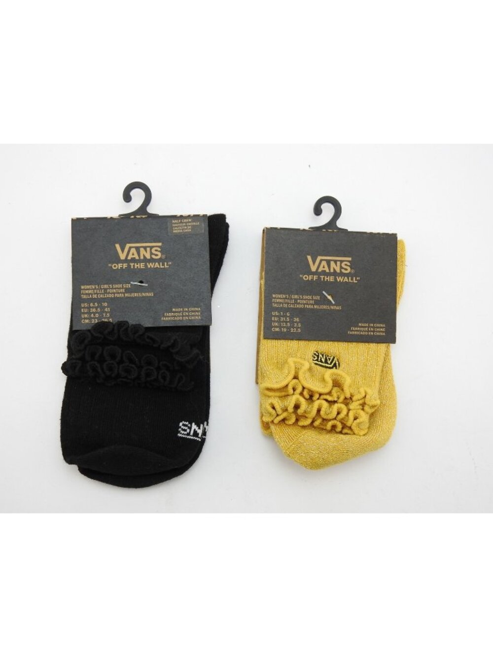 Vans Girls Womens Ruffle Half Crew Socks Black Metallic Gold 2 Pairs NWT